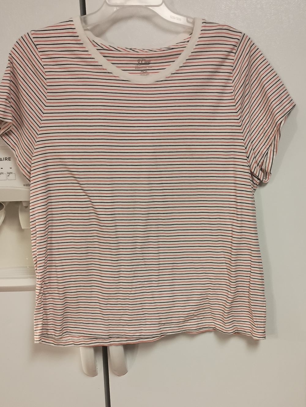 J. Crew White Tee with Navy And Red Stripes. Women's Size 2XL